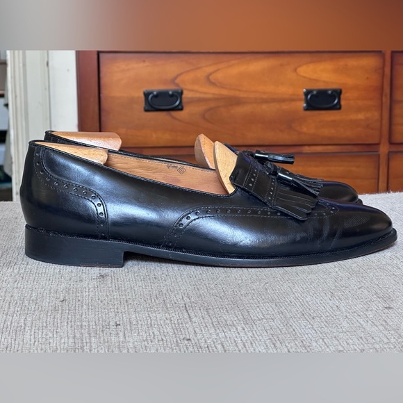 BRAGANO Wingtip Kiltie Tassels Black Leather Men\'s Dress  Loafers Size 11.5 D